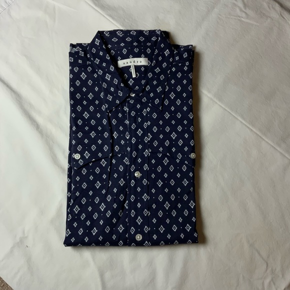 Sandro Blue casual western-style shirt Size 2XL 100%cotton, Long Sleeves. NEW - Picture 2 of 4